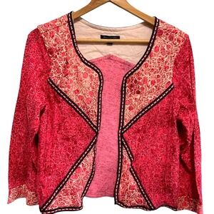 American Eagle Boho Hippie Peasant Patchwork Floral Jacket Pink Large Casual
